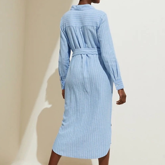 M&S Collection Blue Stripes Linen Blend Midi Shirt Dress - Picture 4 of 15